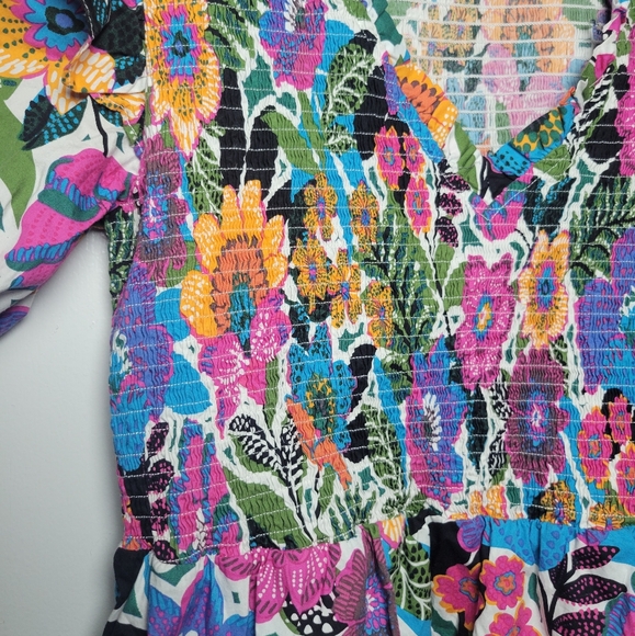 Baltic Born Kyrie Puff Sleeve Floral Print Dress Ruffle Shoulder Vibrant Boho XL - Picture 8 of 15